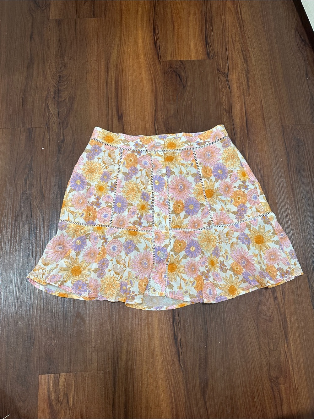 Tularosa Floral Ruffle Hem Women’s Skirt - Pastel Pink, Orange & Lavender